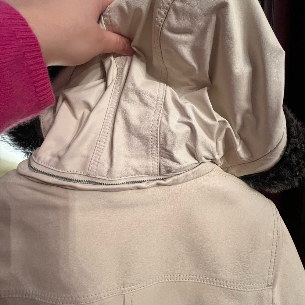 Danier Leather Cream Coat with Fur Trim - Picture 6 of 14
